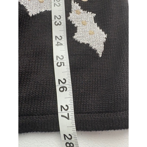 Richard Sport Sweater Small Black Holiday Holly Christmas Mock Neck Knit - Picture 9 of 9